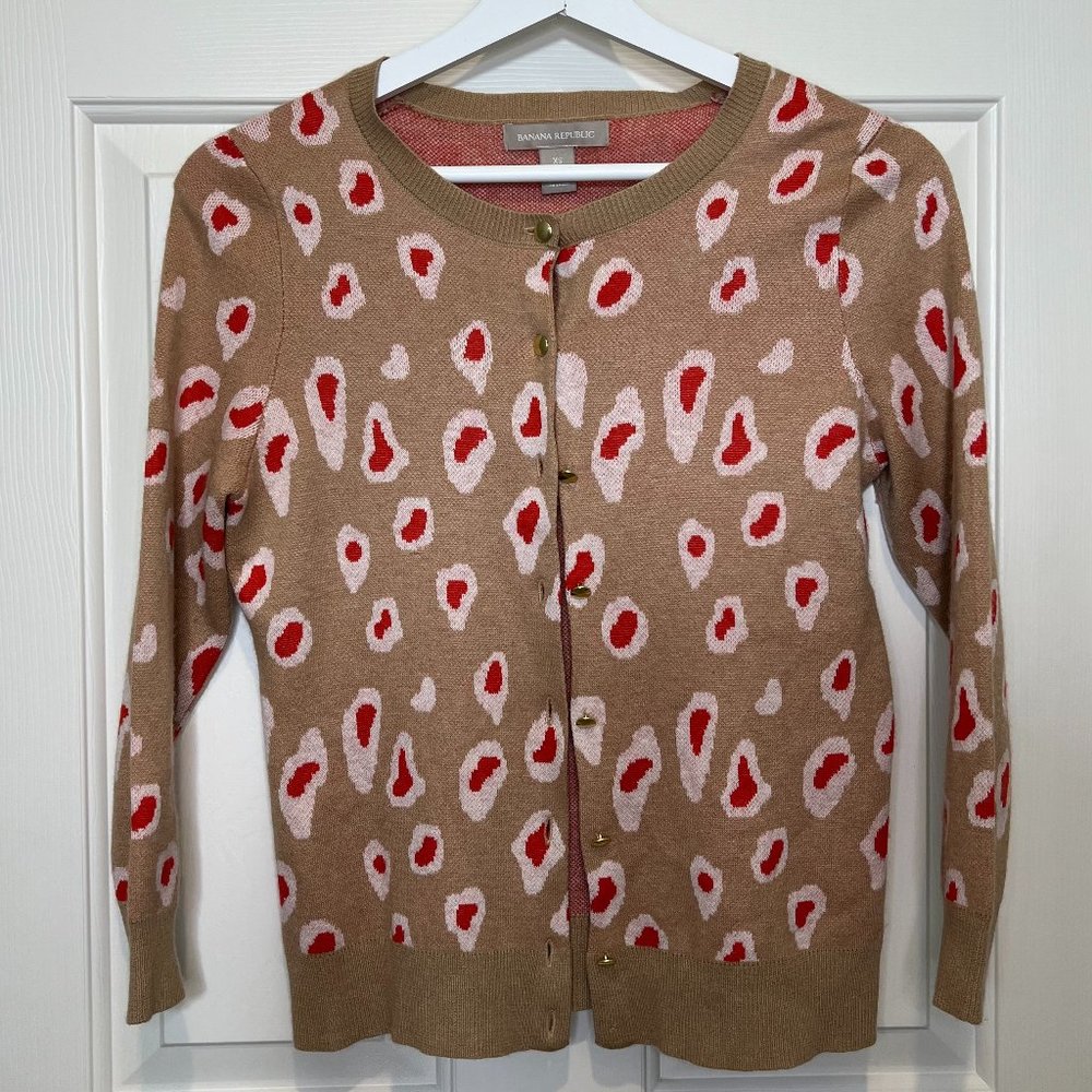 NWOT Banana Republic Wool Blend Cardigan Sweater Button Women Sz XS Animal Print